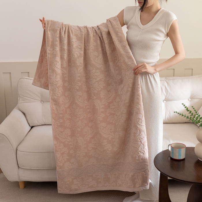 91家纺网 家纺一手货源 找家纺 乐家毛巾被（工厂自产自销） 2025新款欧雅全棉纯棉提花浴巾 驼色 70x140cm