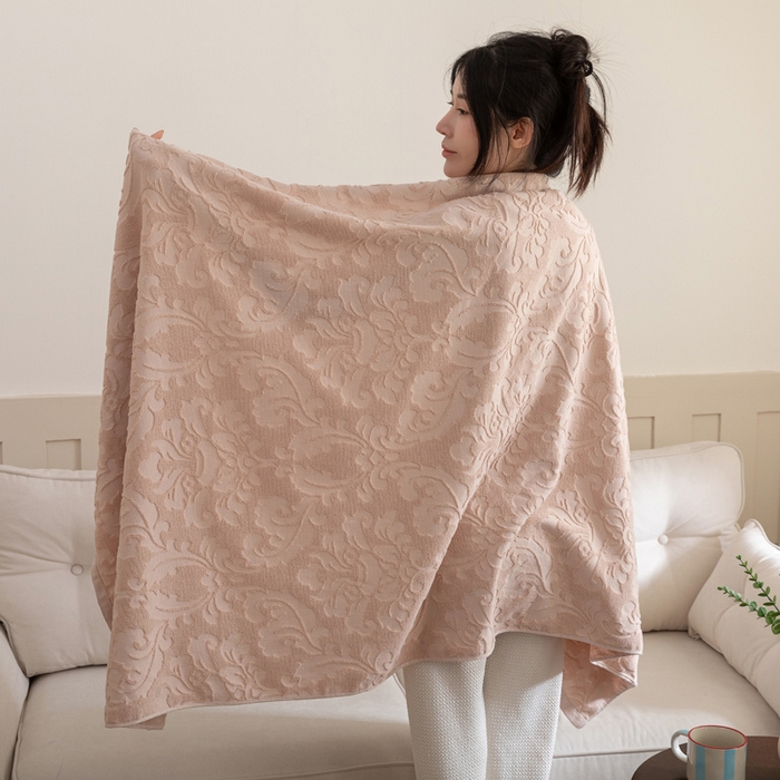 91家纺网 家纺一手货源 找家纺 乐家毛巾被（工厂自产自销） 2025新款欧雅全棉纯棉提花浴巾 驼色 70x140cm