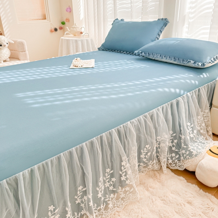 91家纺网 家纺一手货源 找家纺 LIFE.丽芙 2025春夏新款独家研发太空层凉感软席双层蕾丝边冰丝凉席床裙款 宾利蓝