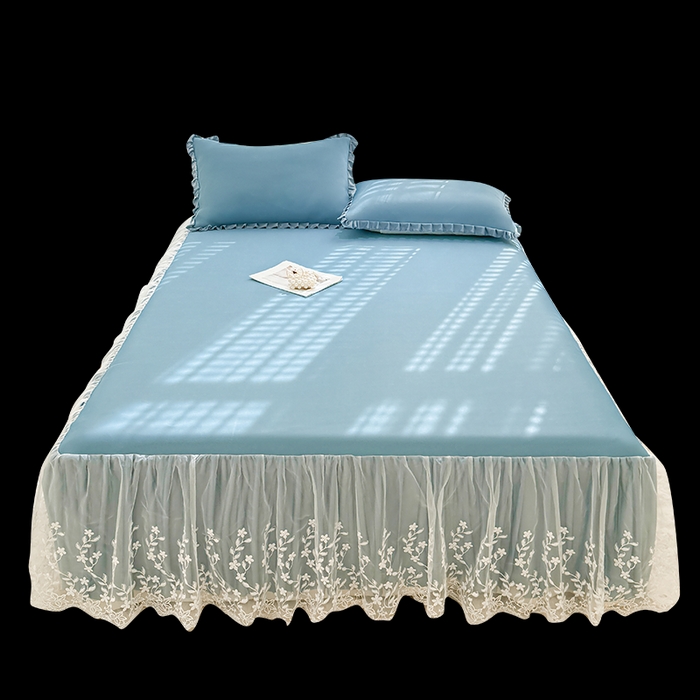 91家纺网 家纺一手货源 找家纺 LIFE.丽芙 2025春夏新款独家研发太空层凉感软席双层蕾丝边冰丝凉席床裙款 宾利蓝