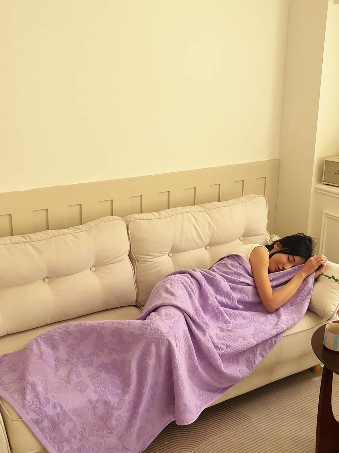 91家纺网 家纺一手货源 找家纺 乐家毛巾被（工厂自产自销） 2025新款欧雅全棉纯棉提花浴巾 紫色 70x140cm