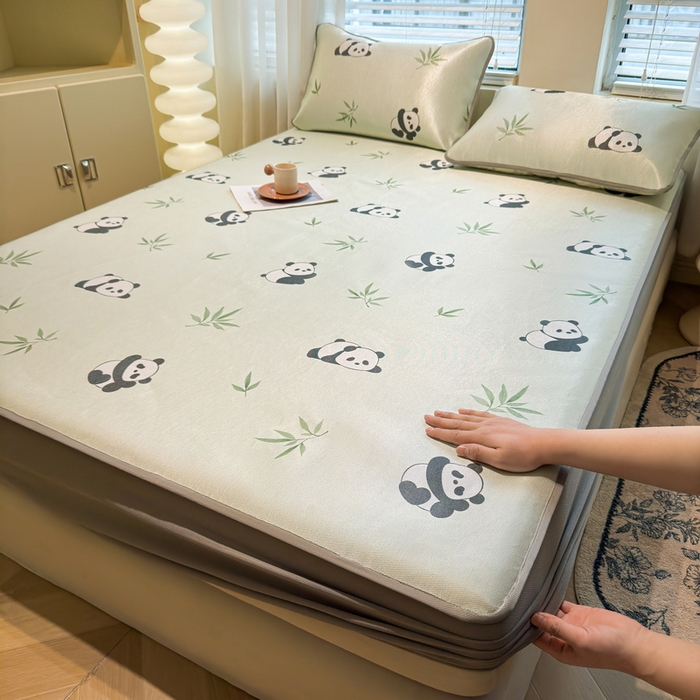 91家纺网 家纺一手货源 找家纺 （总）LIFE.丽芙 2025春夏季新品数码印花冰藤凉席席子床笠三件套加厚冰丝软藤席小清新印花床罩单件（风格二）