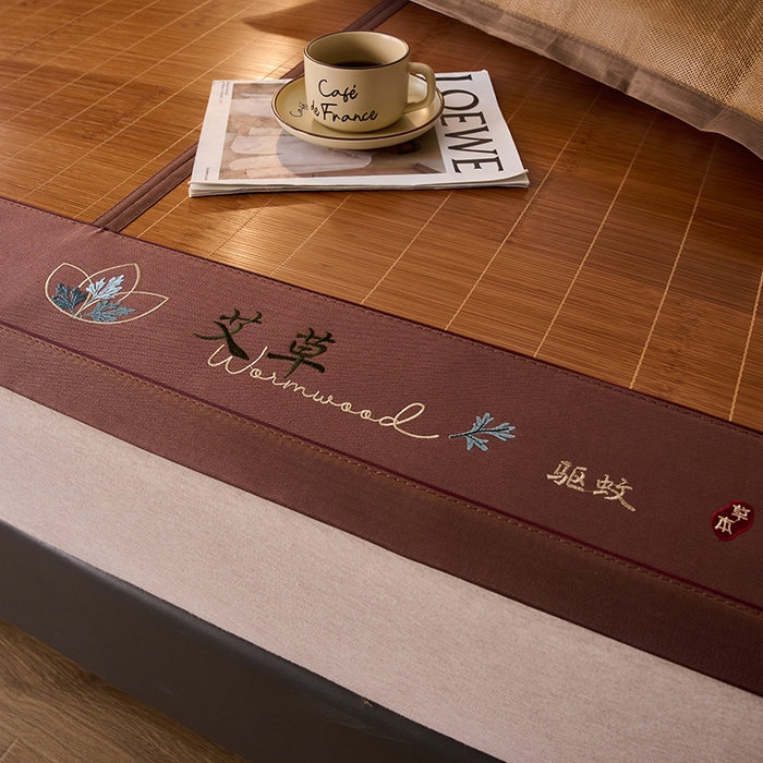 91家纺网 家纺一手货源 找家纺 鑫琪莱家纺 2025新款双面竹席冰丝席竹凉席学生宿舍席子 草本-艾草-