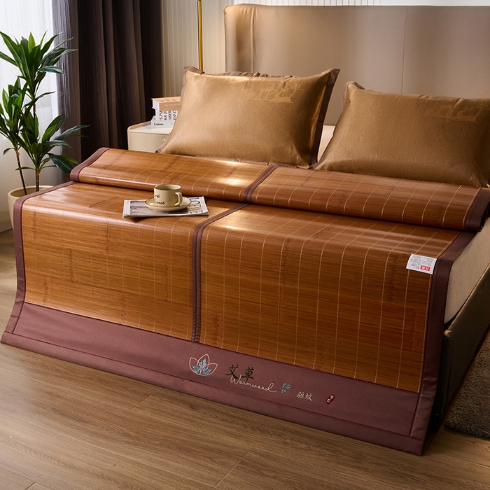 91家纺网 家纺一手货源 找家纺 鑫琪莱家纺 2025新款双面竹席冰丝席竹凉席学生宿舍席子 草本-艾草-