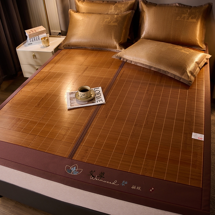 91家纺网 家纺一手货源 找家纺 鑫琪莱家纺 2025新款双面竹席冰丝席竹凉席学生宿舍席子 草本-艾草-