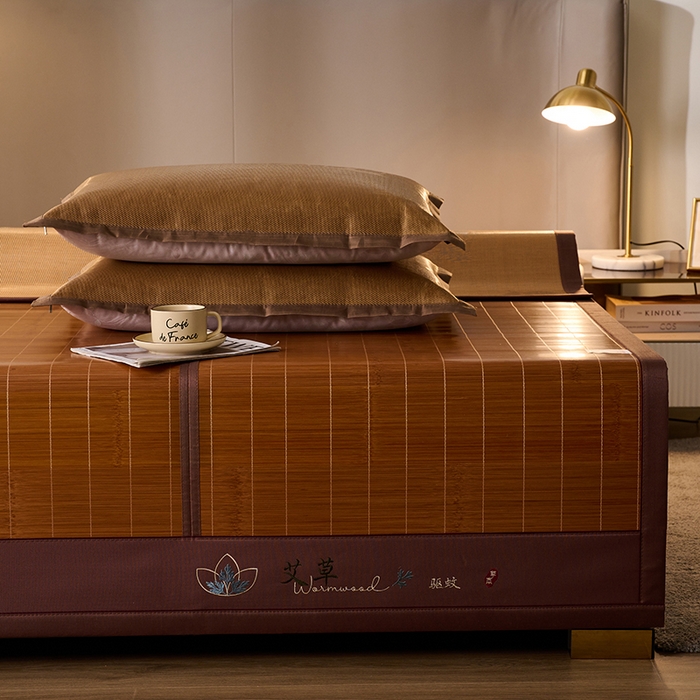 91家纺网 家纺一手货源 找家纺 鑫琪莱家纺 2025新款双面竹席冰丝席竹凉席学生宿舍席子 草本-艾草-