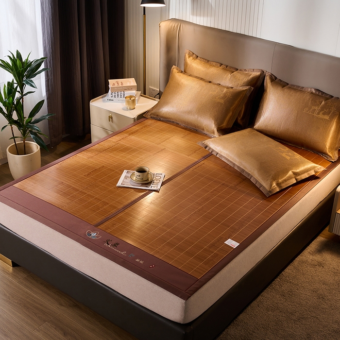 91家纺网 家纺一手货源 找家纺 鑫琪莱家纺 2025新款双面竹席冰丝席竹凉席学生宿舍席子 草本-艾草-