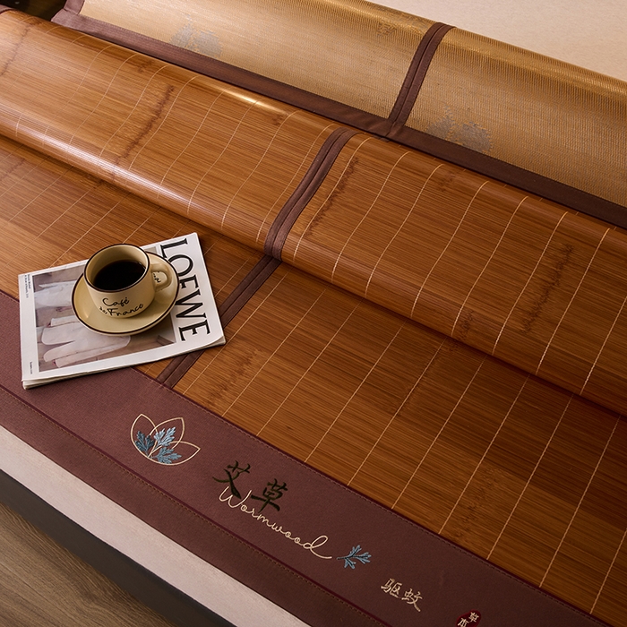 91家纺网 家纺一手货源 找家纺 鑫琪莱家纺 2025新款双面竹席冰丝席竹凉席学生宿舍席子 草本-艾草-