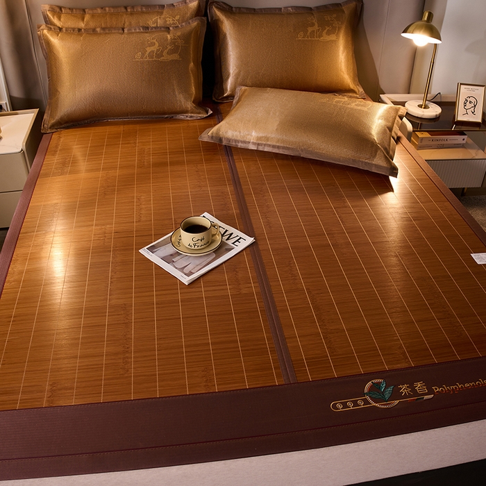 91家纺网 家纺一手货源 找家纺 鑫琪莱家纺 2025新款双面竹席冰丝席竹凉席学生宿舍席子 草本-茶香-