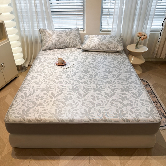 91家纺网 家纺一手货源 找家纺 LIFE.丽芙 2025春夏季新品数码印花冰藤凉席席子床笠三件套加厚冰丝软藤席小清新印花床罩单件（风格二） 绿茵