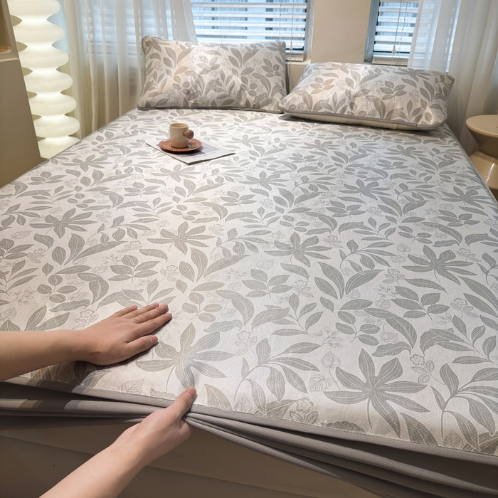 91家纺网 家纺一手货源 找家纺 LIFE.丽芙 2025春夏季新品数码印花冰藤凉席席子床笠三件套加厚冰丝软藤席小清新印花床罩单件（风格二） 绿茵