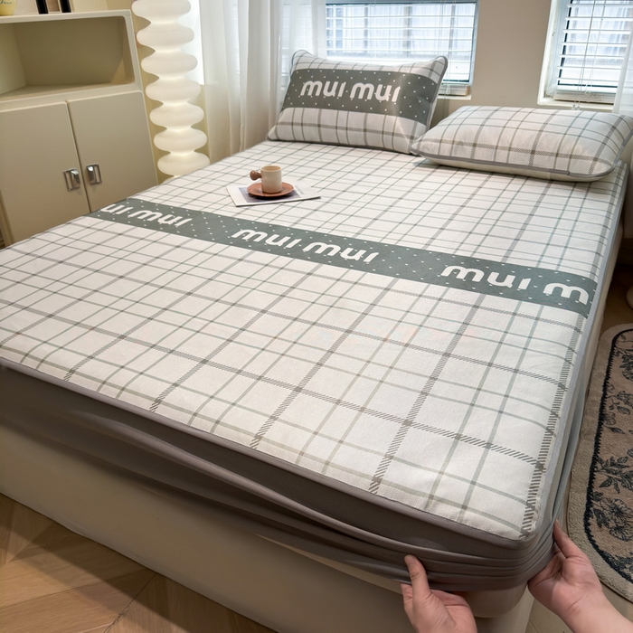 91家纺网 家纺一手货源 找家纺 LIFE.丽芙 2025春夏季新品数码印花冰藤凉席席子床笠三件套加厚冰丝软藤席小清新印花床罩单件（风格二） 玛丽格