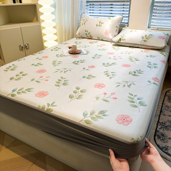 91家纺网 家纺一手货源 找家纺 LIFE.丽芙 2025春夏季新品数码印花冰藤凉席席子床笠三件套加厚冰丝软藤席小清新印花床罩单件（风格二） 莫妮卡