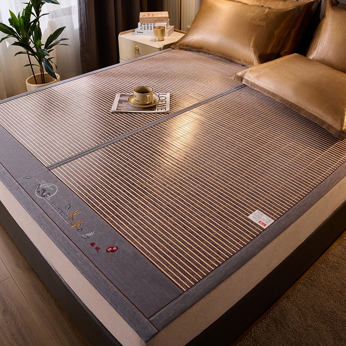 鑫琪莱家纺 2025新款双面竹席冰丝席竹凉席学生宿舍席子 艾草木纹-烟雨-