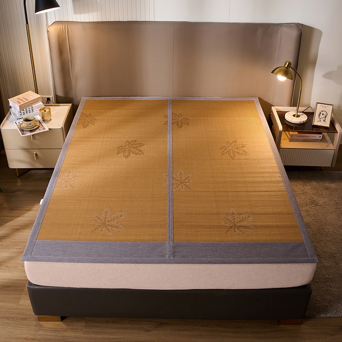 91家纺网 家纺一手货源 找家纺 鑫琪莱家纺 2025新款双面竹席冰丝席竹凉席学生宿舍席子 艾草木纹-烟雨-