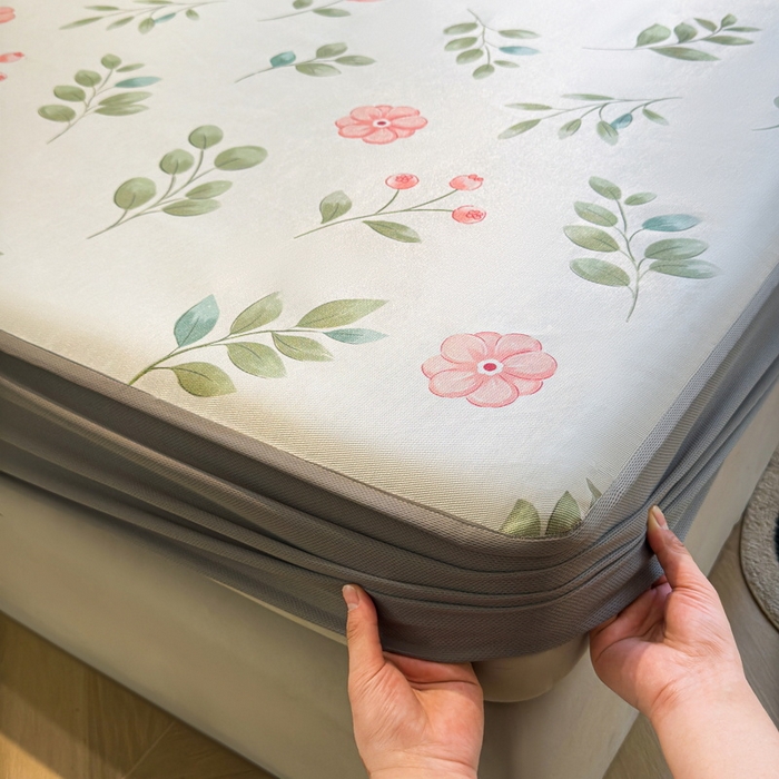 91家纺网 家纺一手货源 找家纺 LIFE.丽芙 2025春夏季新品数码印花冰藤凉席席子床笠三件套加厚冰丝软藤席小清新印花床罩单件（风格二） 莫妮卡