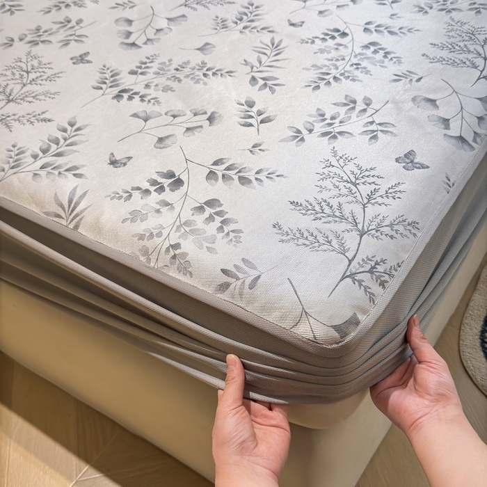 91家纺网 家纺一手货源 找家纺 LIFE.丽芙 2025春夏季新品数码印花冰藤凉席席子床笠三件套加厚冰丝软藤席小清新印花床罩单件（风格二） 水墨叶