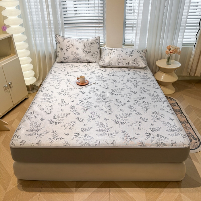 91家纺网 家纺一手货源 找家纺 LIFE.丽芙 2025春夏季新品数码印花冰藤凉席席子床笠三件套加厚冰丝软藤席小清新印花床罩单件（风格二） 水墨叶