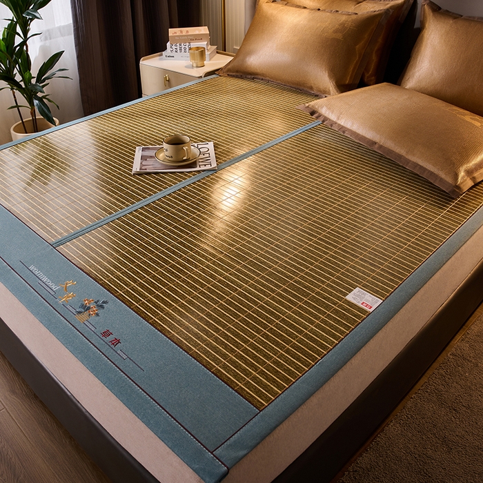 鑫琪莱家纺 2025新款双面竹席冰丝席竹凉席学生宿舍席子 艾草木纹-翡翠-