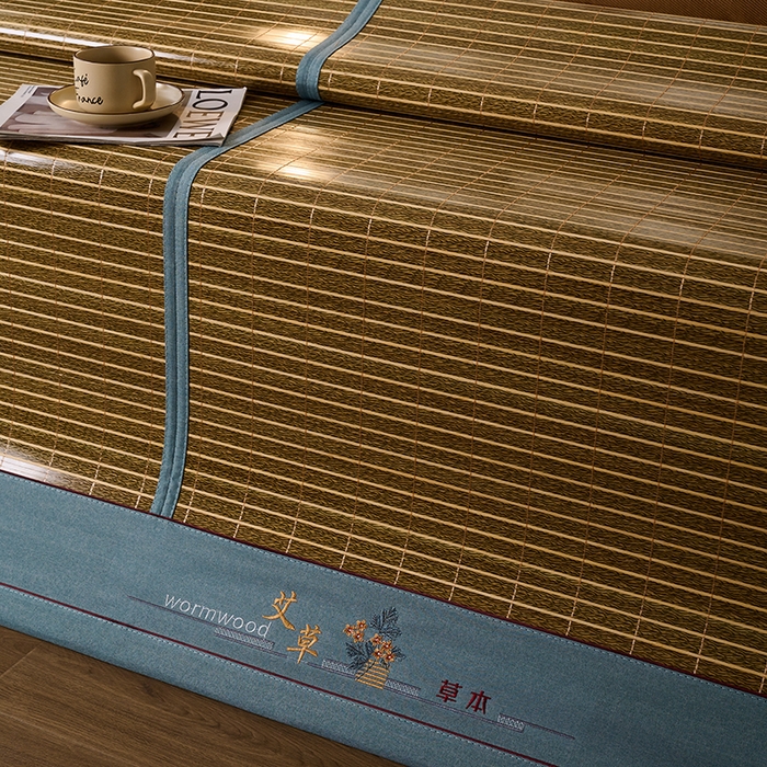 91家纺网 家纺一手货源 找家纺 鑫琪莱家纺 2025新款双面竹席冰丝席竹凉席学生宿舍席子 艾草木纹-翡翠-