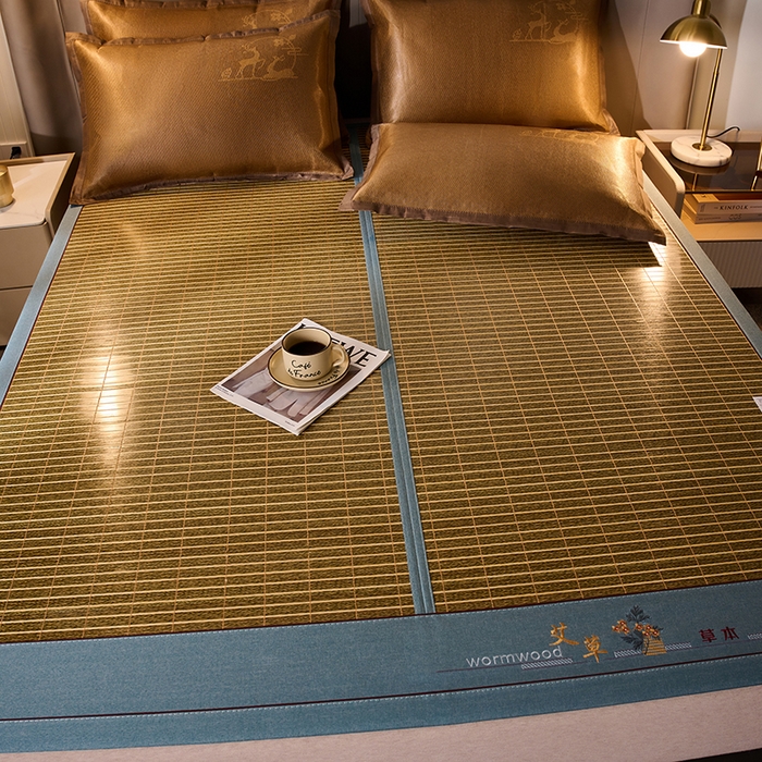 91家纺网 家纺一手货源 找家纺 鑫琪莱家纺 2025新款双面竹席冰丝席竹凉席学生宿舍席子 艾草木纹-翡翠-