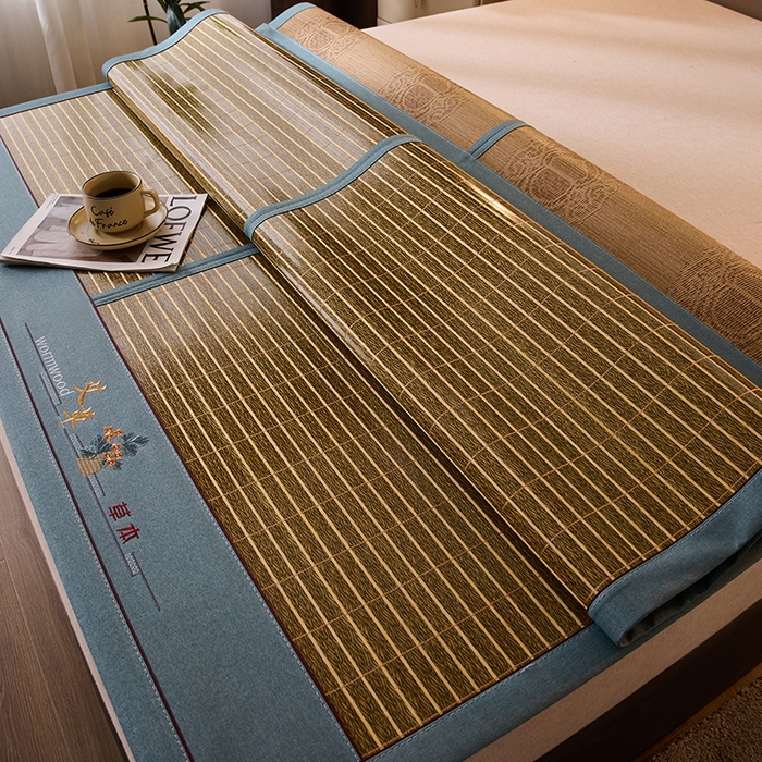 91家纺网 家纺一手货源 找家纺 鑫琪莱家纺 2025新款双面竹席冰丝席竹凉席学生宿舍席子 艾草木纹-翡翠-