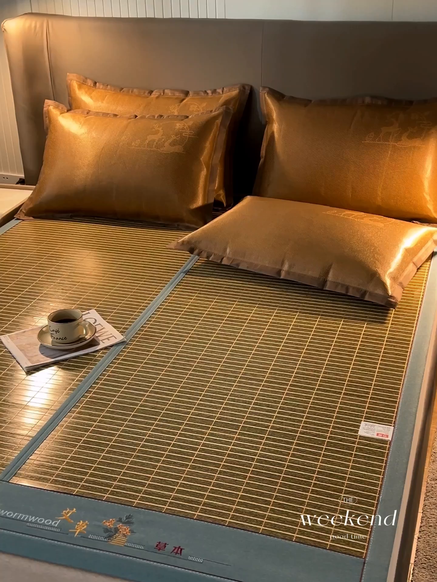 91家纺网 家纺一手货源 找家纺 鑫琪莱家纺 2025新款双面竹席冰丝席竹凉席学生宿舍席子 艾草木纹-翡翠-