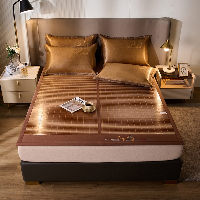 91家纺网 家纺一手货源 找家纺 鑫琪莱家纺 2025新款双面竹席冰丝席竹凉席学生宿舍席子 艾草木纹-醇享-