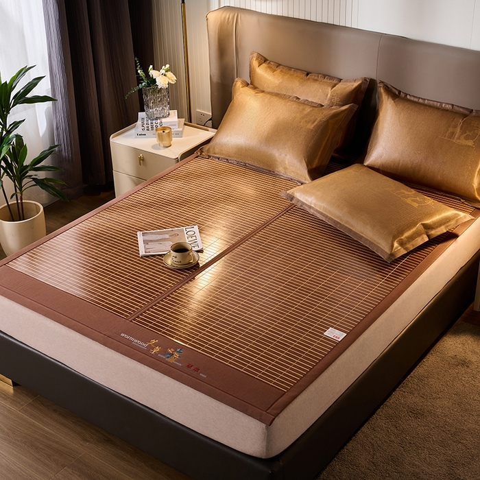 91家纺网 家纺一手货源 找家纺 鑫琪莱家纺 2025新款双面竹席冰丝席竹凉席学生宿舍席子 艾草木纹-醇享-