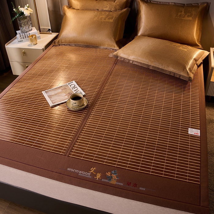 91家纺网 家纺一手货源 找家纺 鑫琪莱家纺 2025新款双面竹席冰丝席竹凉席学生宿舍席子 艾草木纹-醇享-