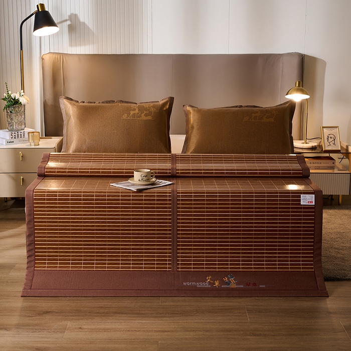 91家纺网 家纺一手货源 找家纺 鑫琪莱家纺 2025新款双面竹席冰丝席竹凉席学生宿舍席子 艾草木纹-醇享-