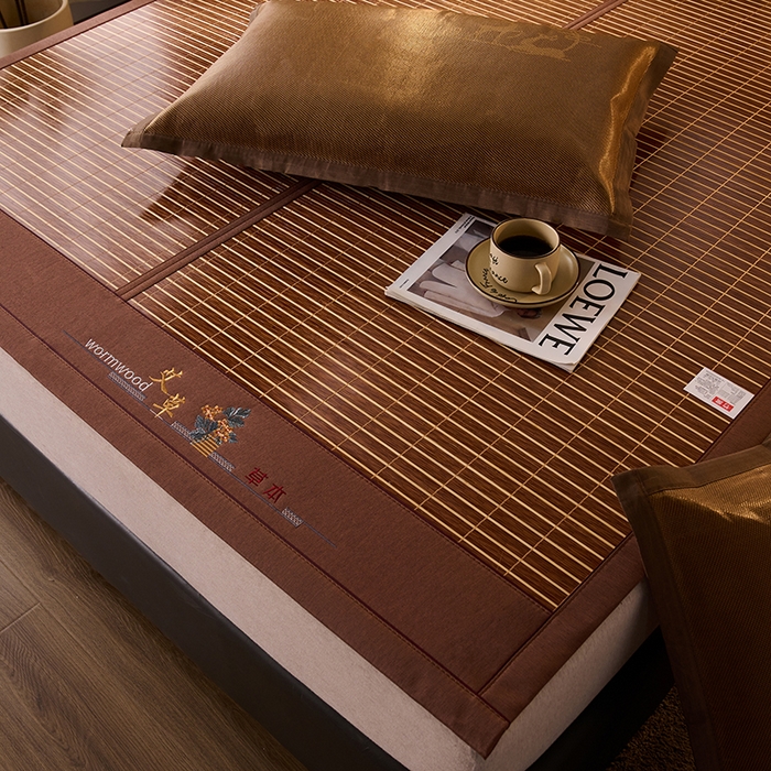 91家纺网 家纺一手货源 找家纺 鑫琪莱家纺 2025新款双面竹席冰丝席竹凉席学生宿舍席子 艾草木纹-醇享-