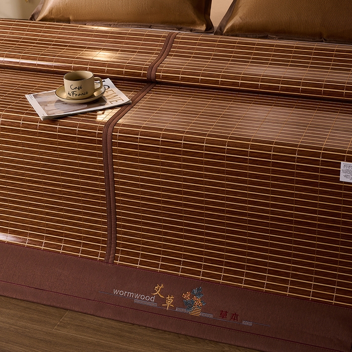 91家纺网 家纺一手货源 找家纺 鑫琪莱家纺 2025新款双面竹席冰丝席竹凉席学生宿舍席子 艾草木纹-醇享-