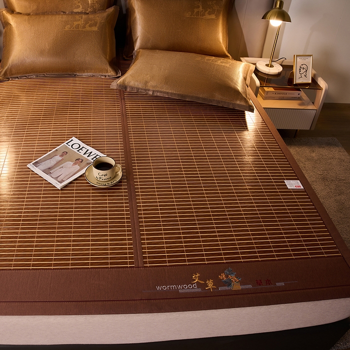 91家纺网 家纺一手货源 找家纺 鑫琪莱家纺 2025新款双面竹席冰丝席竹凉席学生宿舍席子 艾草木纹-醇享-