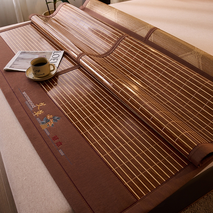 91家纺网 家纺一手货源 找家纺 鑫琪莱家纺 2025新款双面竹席冰丝席竹凉席学生宿舍席子 艾草木纹-醇享-