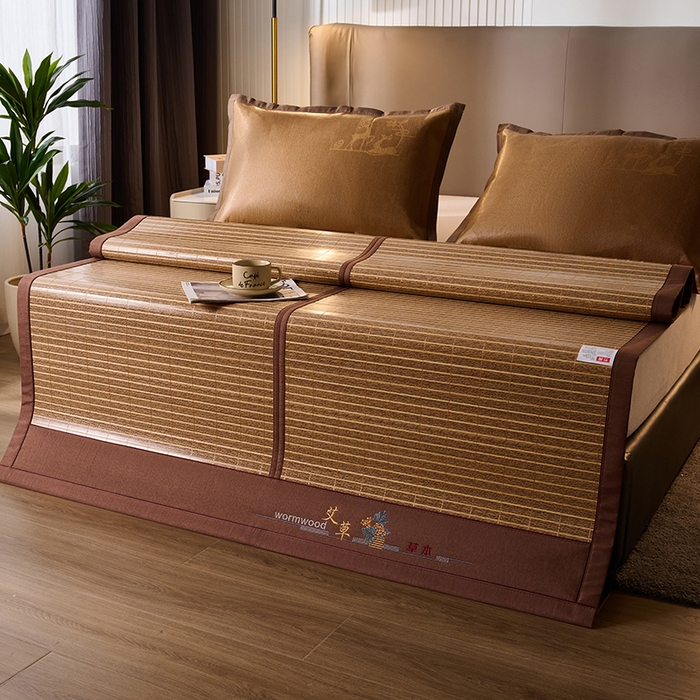 91家纺网 家纺一手货源 找家纺 鑫琪莱家纺 2025新款双面竹席冰丝席竹凉席学生宿舍席子 艾草木纹-浮光-