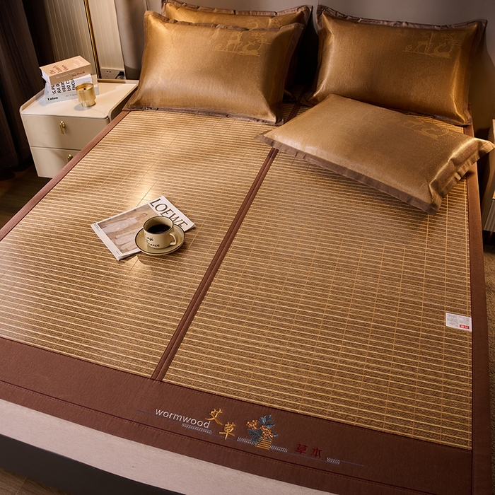 91家纺网 家纺一手货源 找家纺 鑫琪莱家纺 2025新款双面竹席冰丝席竹凉席学生宿舍席子 艾草木纹-浮光-