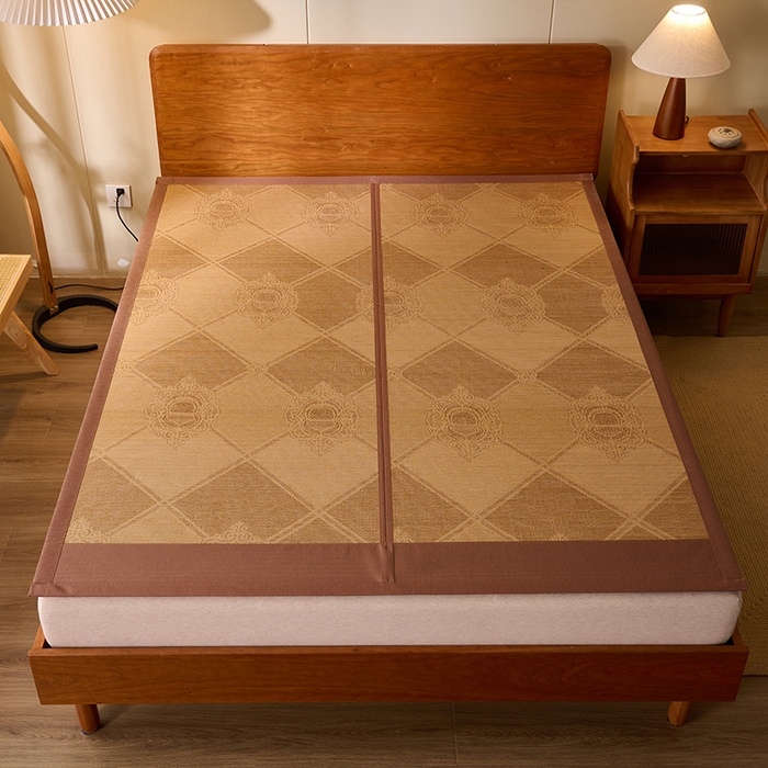 91家纺网 家纺一手货源 找家纺 鑫琪莱家纺 2025新款双面竹席冰丝席竹凉席学生宿舍席子 艾草木纹-浮光-