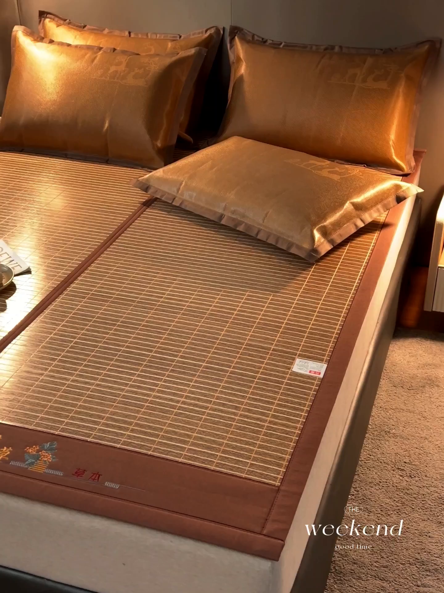 91家纺网 家纺一手货源 找家纺 鑫琪莱家纺 2025新款双面竹席冰丝席竹凉席学生宿舍席子 艾草木纹-浮光-