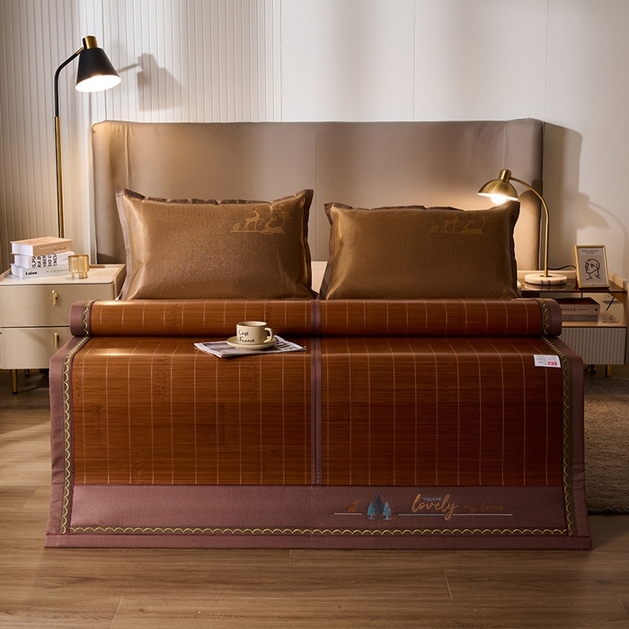 91家纺网 家纺一手货源 找家纺 鑫琪莱家纺 2025新款双面竹席冰丝席竹凉席学生宿舍席子 一路有你-