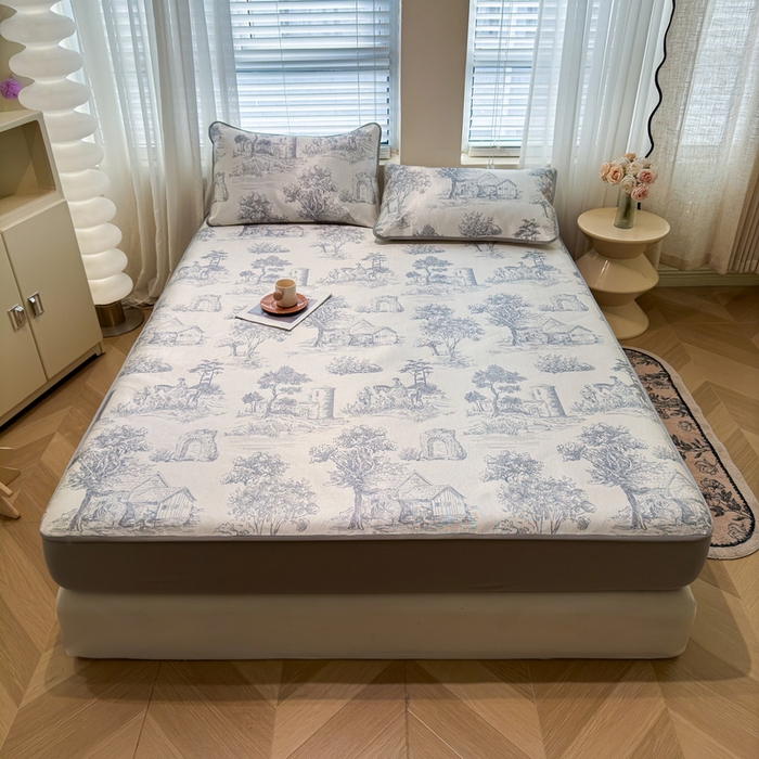 91家纺网 家纺一手货源 找家纺 LIFE.丽芙 2025春夏季新品数码印花冰藤凉席席子床笠三件套加厚冰丝软藤席小清新印花床罩单件（风格二） 秘密庄园