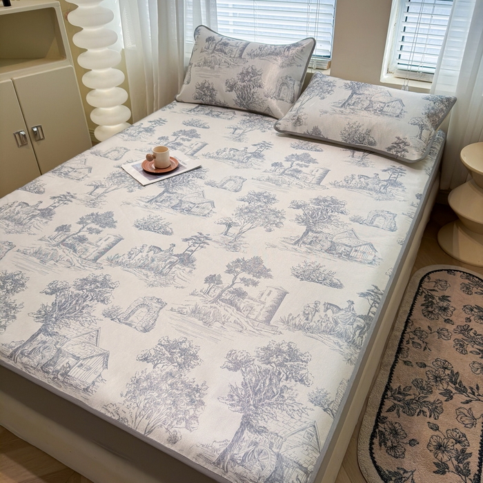 91家纺网 家纺一手货源 找家纺 LIFE.丽芙 2025春夏季新品数码印花冰藤凉席席子床笠三件套加厚冰丝软藤席小清新印花床罩单件（风格二） 秘密庄园