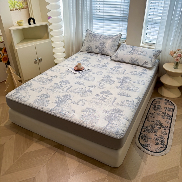 91家纺网 家纺一手货源 找家纺 LIFE.丽芙 2025春夏季新品数码印花冰藤凉席席子床笠三件套加厚冰丝软藤席小清新印花床罩单件（风格二） 秘密庄园