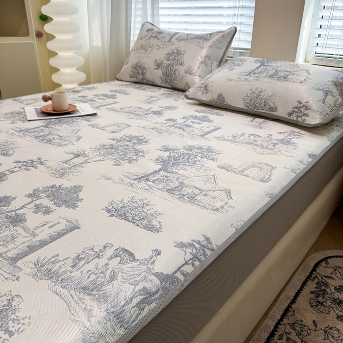 91家纺网 家纺一手货源 找家纺 LIFE.丽芙 2025春夏季新品数码印花冰藤凉席席子床笠三件套加厚冰丝软藤席小清新印花床罩单件（风格二） 秘密庄园