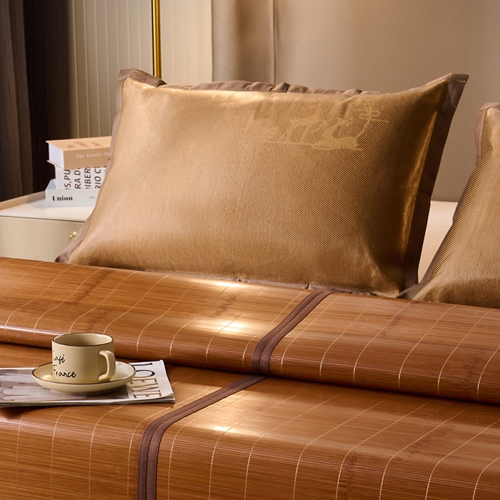 91家纺网 家纺一手货源 找家纺 鑫琪莱家纺 2025新款双面竹席冰丝席竹凉席学生宿舍席子 冰藤提花枕套