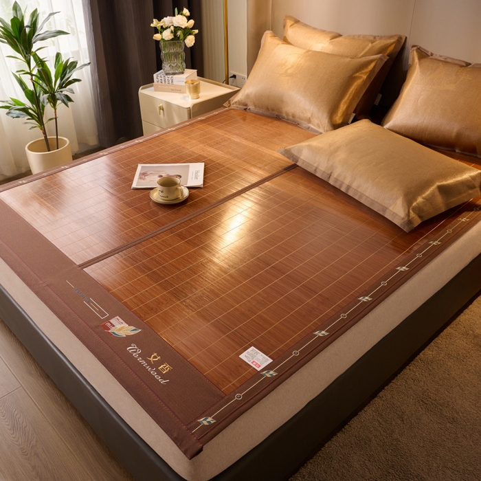 91家纺网 家纺一手货源 找家纺 鑫琪莱家纺 2025新款双面竹席冰丝席竹凉席学生宿舍席子 迷你艾香-花边款