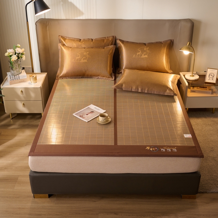 91家纺网 家纺一手货源 找家纺 鑫琪莱家纺 2025新款双面竹席冰丝席竹凉席学生宿舍席子 碳化原竹