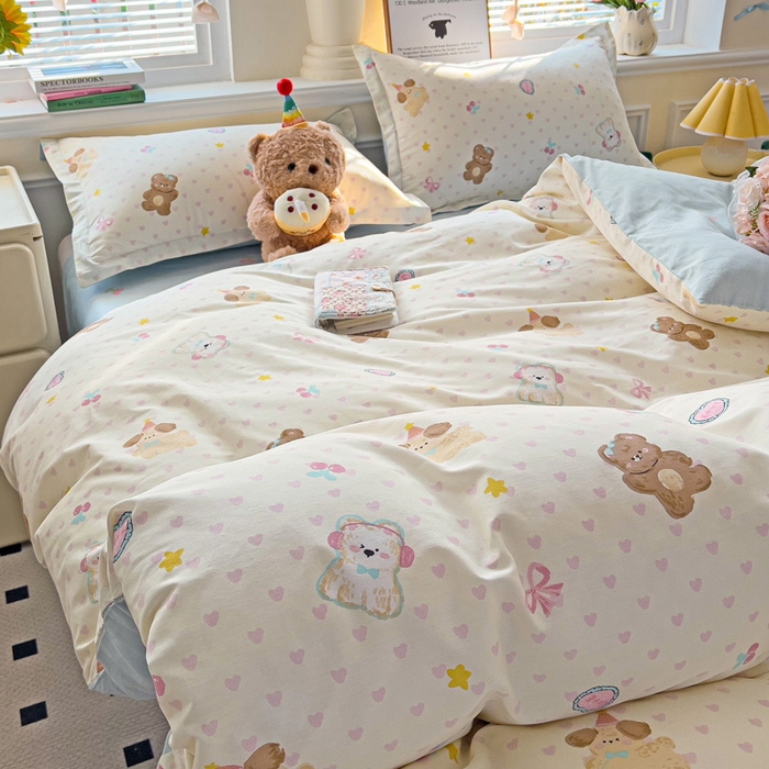 91家纺网 家纺一手货源 找家纺 依庭 2025新款全棉印花花卉款四件套单品系列-四件套 芋泥小狗