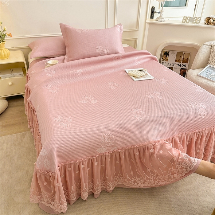 91家纺网 家纺一手货源 找家纺 恒爱   2025新款冰丝牡丹花床盖 豆沙