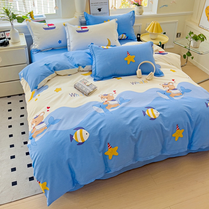 91家纺网 家纺一手货源 找家纺 依庭 2025新款全棉印花花卉款四件套单品系列-四件套 水上乐园